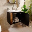 Ver imagem 5 de Gabinete Banheiro Lirio com 1 Porta Espelheira e Cuba Preto Fosco/ripa 3d