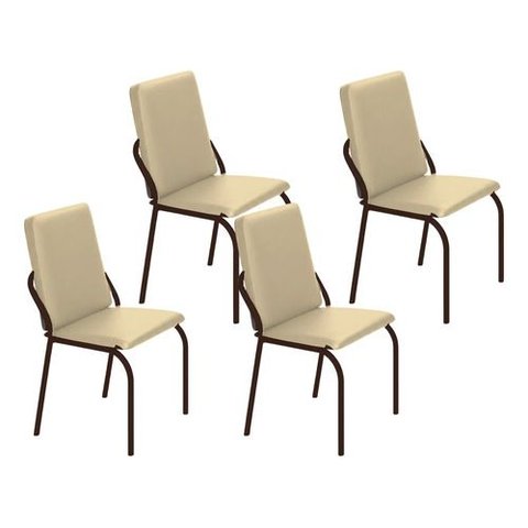 Kit 4 Cadeiras Malibu Corino Creme Tubo Marrom Cafe