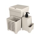 Ver imagem 1 de Kit Pia 3 Peças Lixeira Dispenser Porta Talher Cozinha - Stolf Areia