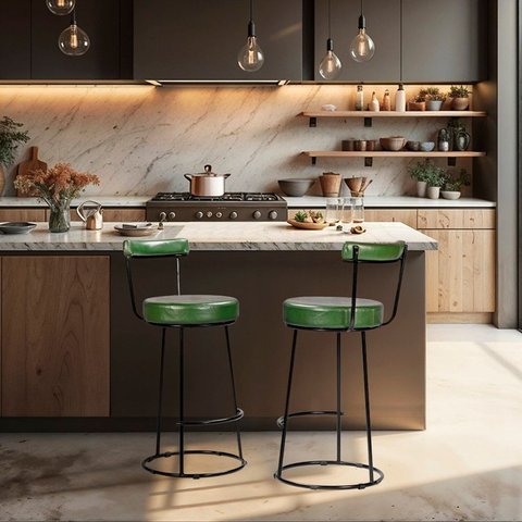 Comjumto 2 Banquetas Alta com Encosto para Cozinha Miami Verde/Preto
