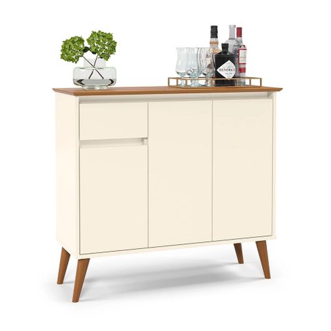 Balcão Buffet Veneza 3 Portas 1 Gaveta Pés Madeira Maciça 93cm Ej Móveis