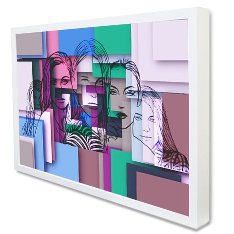 Quadro Decorativo Caixa Mulheres Artístico  Tacolado Moldura Caixa Alta 4,5cm Madeira com Vidro 30 X