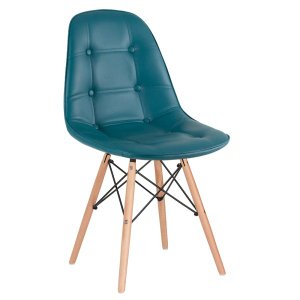 Cadeira Estofada Eames Botonê - Eiffel - Turquesa - Madeira Clara