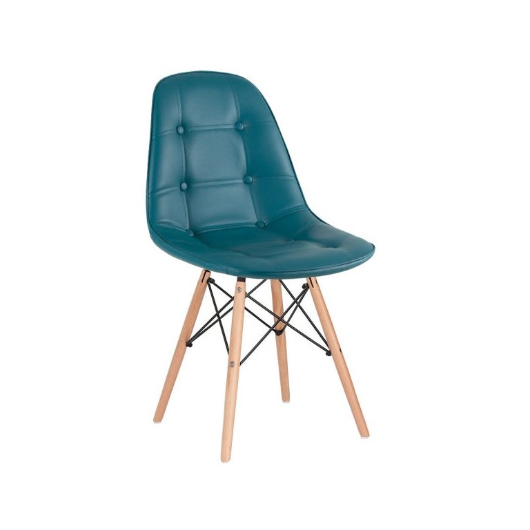 Cadeira Estofada Eames Botonê - Eiffel - Turquesa - Madeira Clara