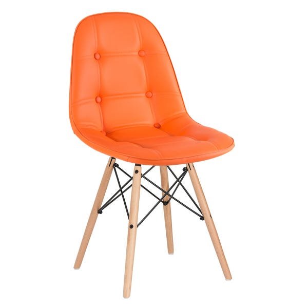 Cadeira Estofada Eames Botonê - Eiffel - Laranja - Madeira Clara