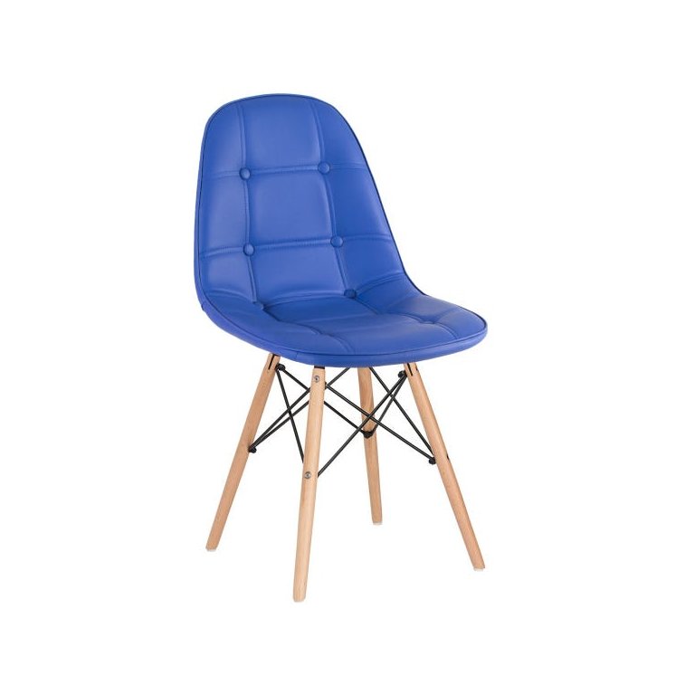 Cadeira Estofada Eames Botonê - Eiffel - Azul - Madeira Clara