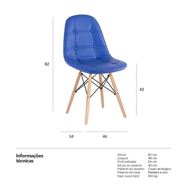Cadeira Estofada Eames Botonê - Eiffel - Azul - Madeira Clara - 6