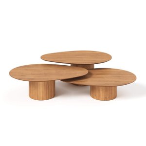 Conjunto Mesa de Centro Orgânica Stone em Madeira Mel