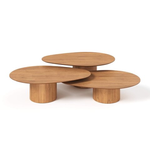 Conjunto Mesa de Centro Orgânica Stone em Madeira Mel