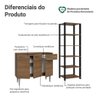 Kit Cozinha Balcão Gabinete 3 Portas 1 gaveta e Armário Cozinha Despensa 5 Prateleiras Rustic - 5