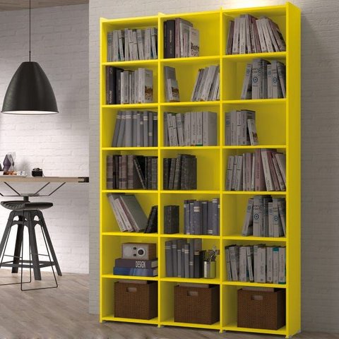 Estante para Livros Montenegro Amarela 18 Prateleiras 21 Nichos Brienza Decor