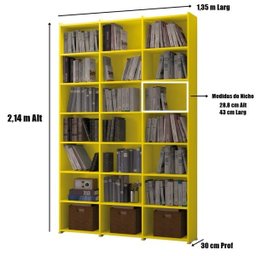 Estante para Livros Montenegro Amarela 18 Prateleiras 21 Nichos Brienza Decor - 2