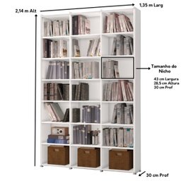 Estante para Livros Montenegro Branca 18 Prateleiras 21 Nichos Brienza Decor - 2