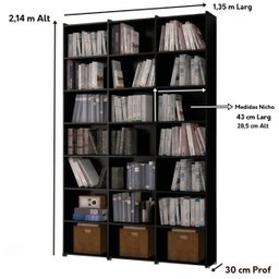 Estante para Livros Montenegro Preta 18 Prateleiras 21 Nichos Brienza Decor - 2
