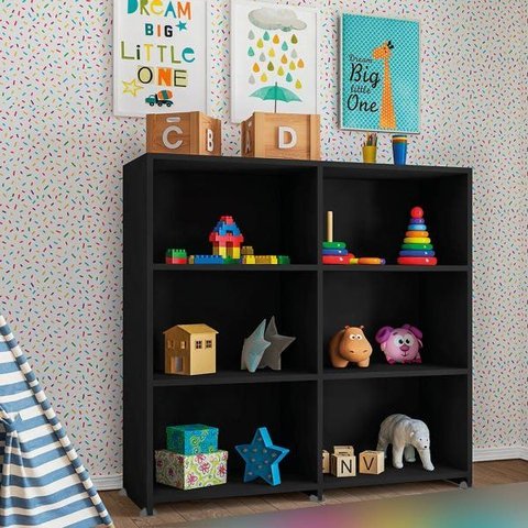 Estante Infantil para Quarto do Bebê Marrocos Preta 06 Nichos Brienza Decor