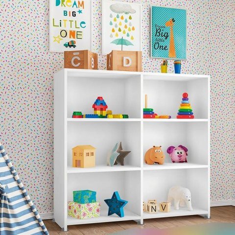Estante Infantil Branca para Quarto do Bebê Marrocos 06 Nichos Brienza Decor