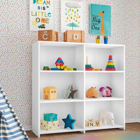 Estante Infantil Branca para Quarto do Bebê Marrocos 06 Nichos Brienza Decor