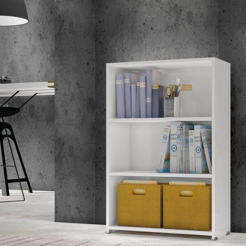 Estante para Livros e Multiuso Faroé Branco 2 Prateleiras 3 Nichos Brienza Decor