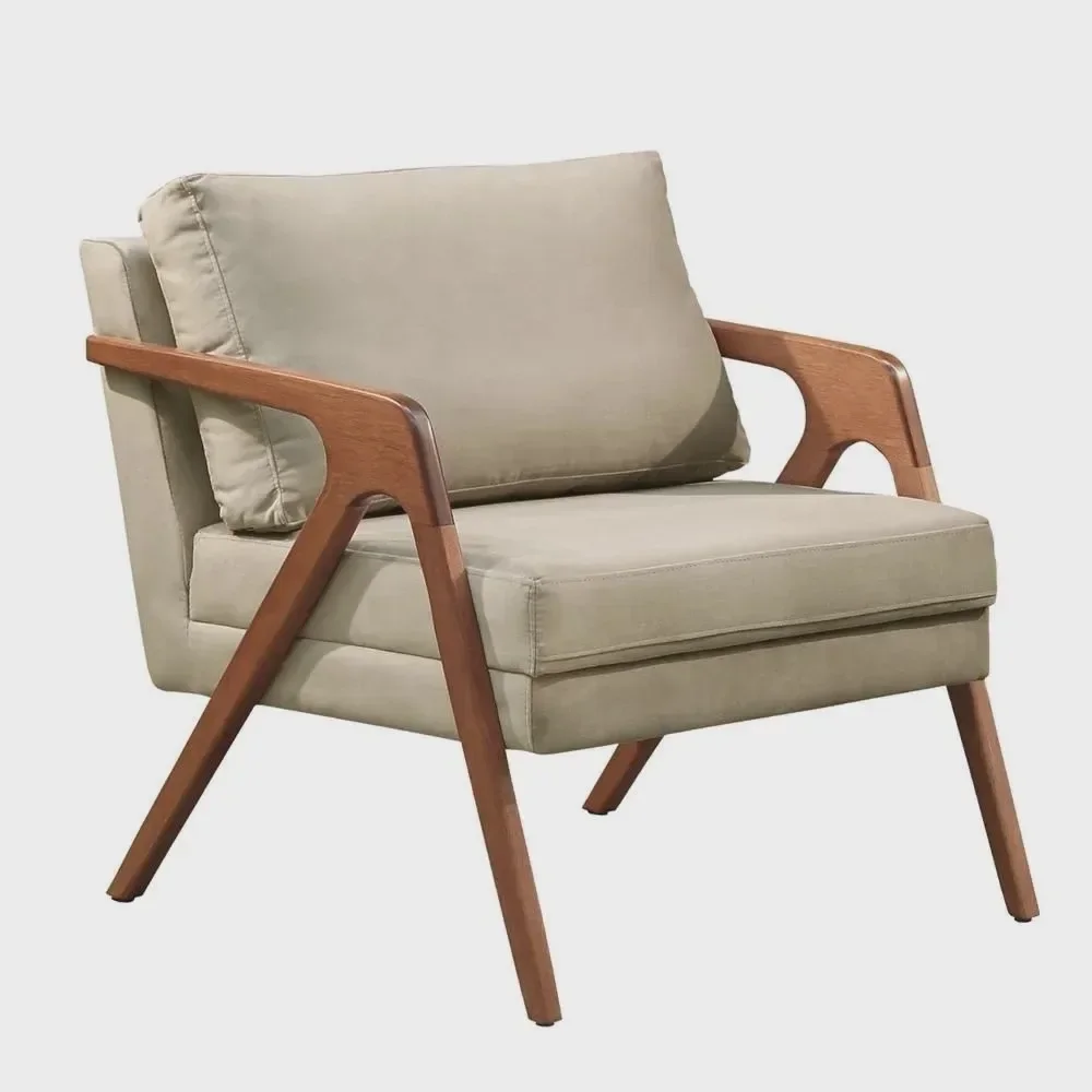 Poltrona Decorativa Mona Luxo Madeira Maciça Grand Casa - Linho Bege