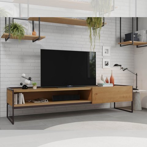 Rack para TV de Madeira e Ferro 1 Gaveta 203cm - Turim