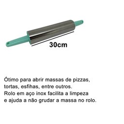 Kit 3 Rolo de Massa em Aço Inox com Cabo em Plástico para Abrir Massas Pão Macarrão Pizza Esfiha Cor - 3