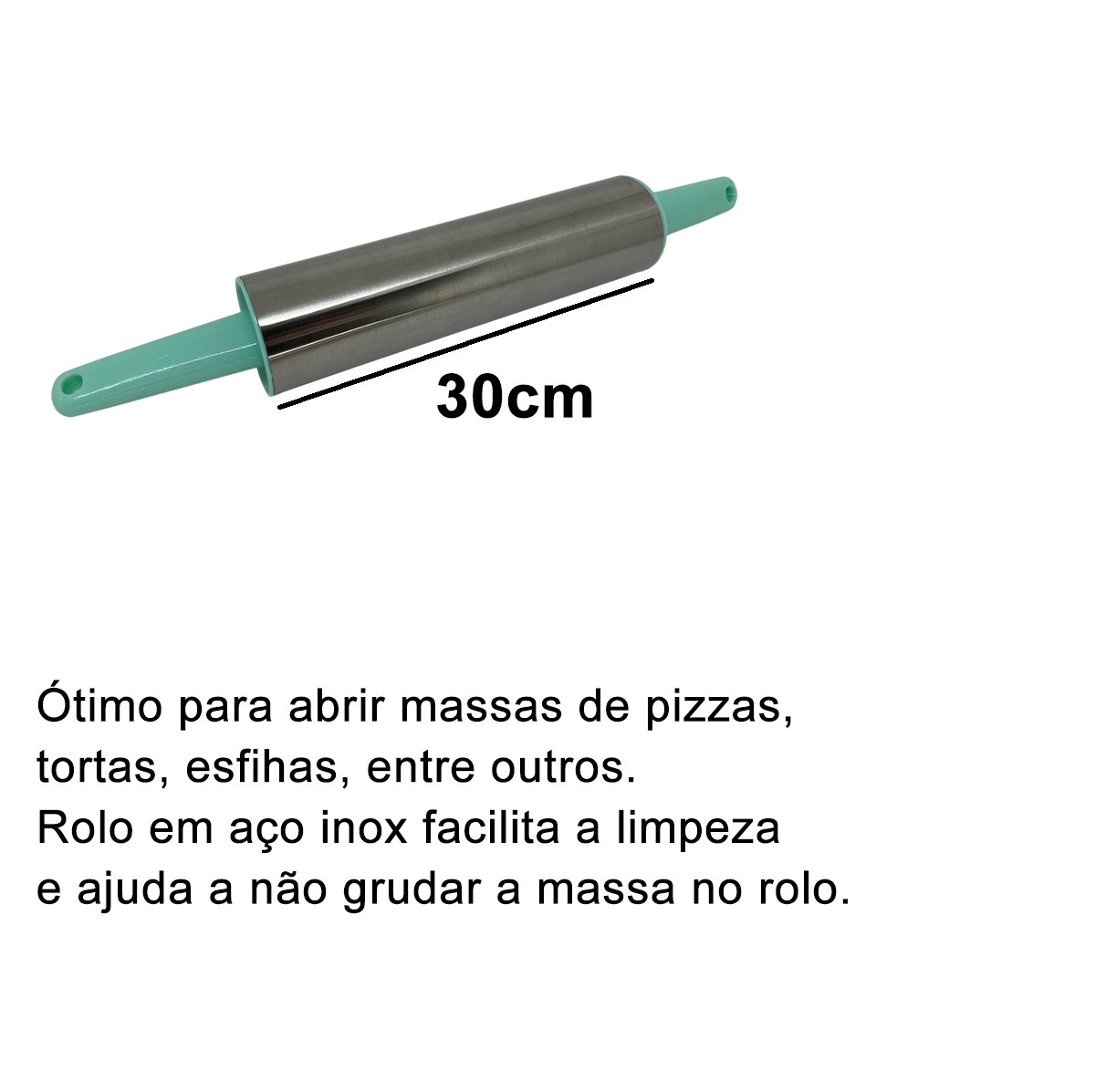 Kit 3 Rolo de Massa em Aço Inox com Cabo em Plástico para Abrir Massas Pão Macarrão Pizza Esfiha Cor - 3