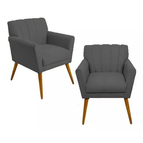 Kit 2 Poltronas Decorativa Cecília - Cinza - Ecotec Decor