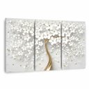 Ver imagem 1 de Quadro Decorativo Flores Cerejeiras Brancas e Dourado para Sala Escritórios em Tecido Canvas Framez