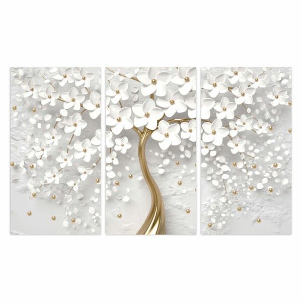 Quadro Decorativo Flores Cerejeiras Brancas e Dourado para Sala Escritórios em Tecido Canvas Framez - 2