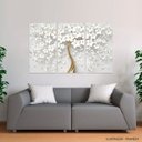 Ver imagem 4 de Quadro Decorativo Flores Cerejeiras Brancas e Dourado para Sala Escritórios em Tecido Canvas Framez