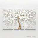 Ver imagem 3 de Quadro Decorativo Flores Cerejeiras Brancas e Dourado para Sala Escritórios em Tecido Canvas Framez