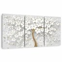 Ver imagem 1 de Quadro Flores Cerejeiras Brancas e Dourado Conjunto 150x75 para Sala Escritórios em Tecido Canvas Fr