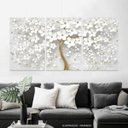 Ver imagem 3 de Quadro Flores Cerejeiras Brancas e Dourado Conjunto 150x75 para Sala Escritórios em Tecido Canvas Fr