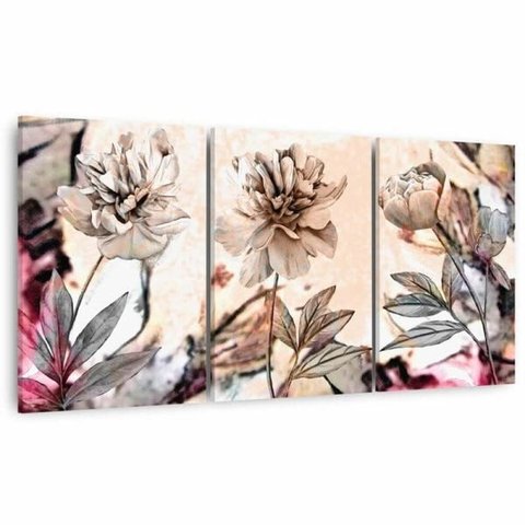 Kit Quadros Decorativos Flores Peonias para Sala Artístico Moderno Canvas