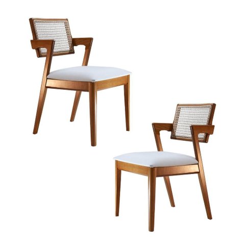 Conjunto de 2 Cadeiras Gavea - Madeira Maciça, Encosto em Tela Sextavada - Távoli Decor