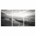 Ver imagem 2 de Quadro Decorativo Praia Mar Areia Entardecer em Preto e Branco para Sala Quarto em Tecido Canvas