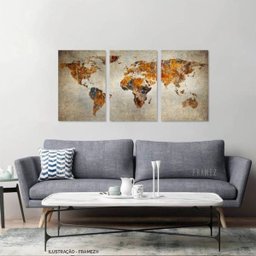 Quadro Mapa Mundi Decorativo para Sala Escritórios Rústico em Canvas 3 Peças Framez - 4