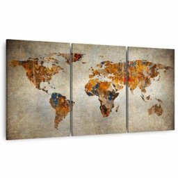 Quadro Mapa Mundi Decorativo para Sala Escritórios Rústico em Canvas 3 Peças Framez - 1