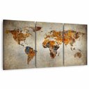 Ver imagem 1 de Quadro Mapa Mundi Decorativo para Sala Escritórios Rústico em Canvas 3 Peças Framez