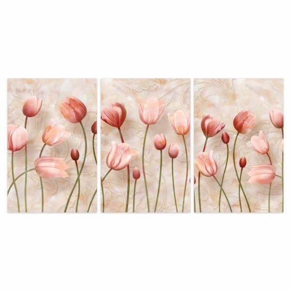 Conjunto Quadro Decorativo Flores Tulipas Artístico Design Mármore para Sala Quarto em Canvas Framez - 2