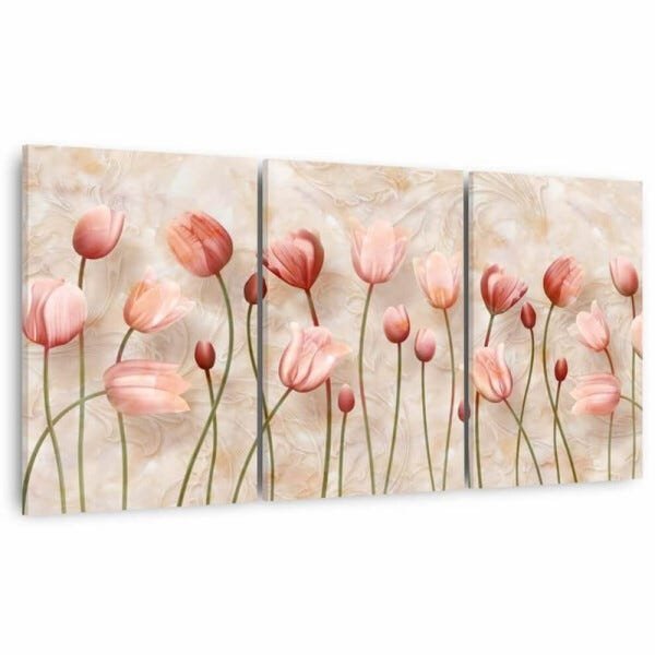 Conjunto Quadro Decorativo Flores Tulipas Artístico Design Mármore para Sala Quarto em Canvas Framez - 3