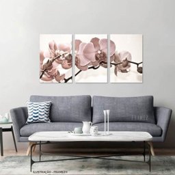 Quadro Decorativo Flores Orquídeas Bege para Sala Recepção Conjunto 3 Telas 60x120 - 4