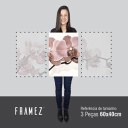 Quadro Decorativo Flores Orquídeas Bege para Sala Recepção Conjunto 3 Telas 60x120 - 5