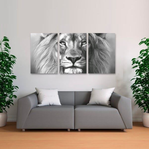 Quadro Leão Moderno Esbelto decorativo Para Sala Recepção Escritórios em Canvas 60x120 - 2