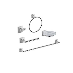 Kit Acessórios Parede 5 Peças Metal Cube Prata
