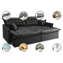 Ver imagem 3 de Sofá Sem Caixa Retrátil e Reclinável 1,75m Cama inBox Versátil Suede Velusoft Preto