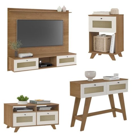 Painel 72 Pol Aparador 2 Mesas Tr4 Cinamomo Off White Arly