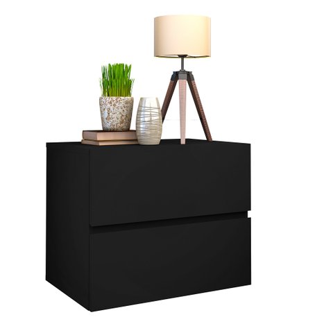 Mesa de Cabeceira Eros 45 Estilo Clean 2 Gavetas Corrediças Telescopica Cor Preto