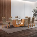 Ver imagem 1 de Conjunto de Jantar Mesa Maceió Tampo MDF e Vidro com 6 Cadeiras Atena Yescasa Bege/Castanho Cinamomo/Pena Caramelo/Off White