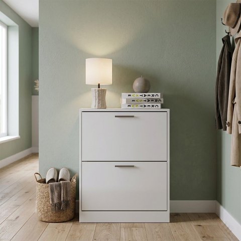 Sapateira Branca 2 Portas Basculantes Compacta Organizador de Sapatos para Quarto e Closet